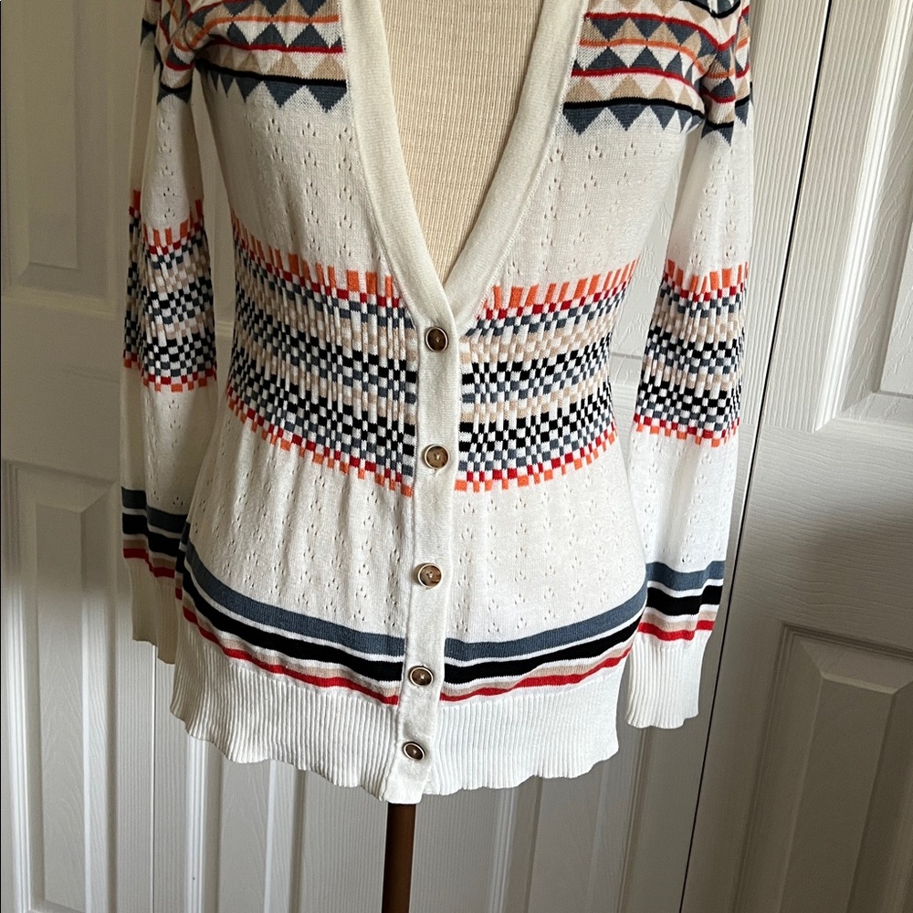 Pendleton Geometric Patterned Cream Button Up Car… - image 5